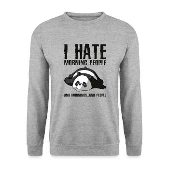 Panda - je déteste les gens du matin - Sweat-shirt Unisexe - gris chiné - Devant - Alina (178cm) & Michal (187cm)