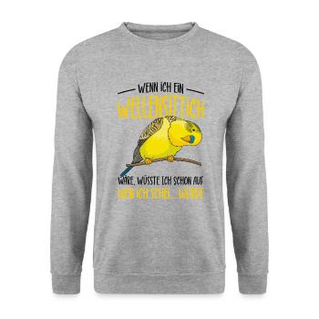 Wellensittich - Unisex Pullover - Weißgrau meliert - Vorne - Alina (178cm) & Michal (187cm)