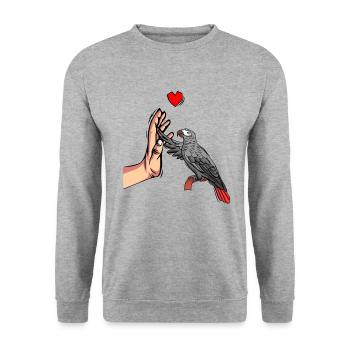 Graupapagei Liebe Papagei Herz Vogel - Unisex Pullover - Weißgrau meliert - Vorne - Alina (178cm) & Michal (187cm)