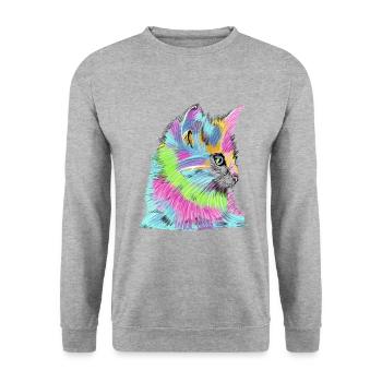 Katze bunt - Unisex Pullover - Weißgrau meliert - Vorne - Alina (178cm) & Michal (187cm)