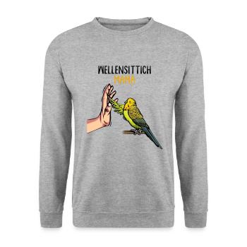 Wellensittich Mama Vogelbesitzerin - Unisex Pullover - Weißgrau meliert - Vorne - Alina (178cm) & Michal (187cm)