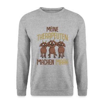 Ziege - Unisex Pullover - Weißgrau meliert - Vorne - Alina (178cm) & Michal (187cm)