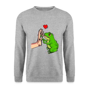 Frosch - Unisex Pullover - Weißgrau meliert - Vorne - Alina (178cm) & Michal (187cm)