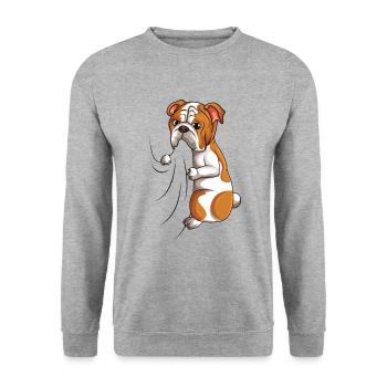 Englische Bulldogge - Unisex Pullover - Weißgrau meliert - Vorne - Alina (178cm) & Michal (187cm)