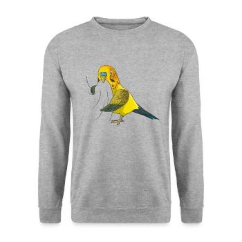 Wellensittich - Unisex Pullover - Weißgrau meliert - Vorne - Alina (178cm) & Michal (187cm)