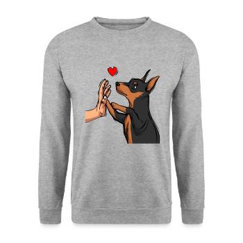 Zwergpinscher Liebe Miniature Pinscher - Sweat-shirt Unisexe - gris chiné - Devant - Alina (178cm) & Michal (187cm)