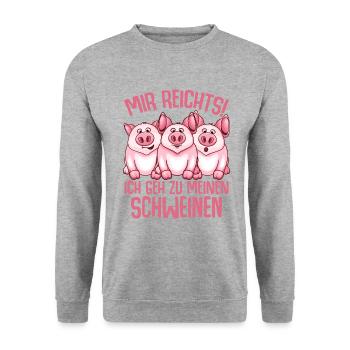 Schwein - Unisex Pullover - Weißgrau meliert - Vorne - Alina (178cm) & Michal (187cm)