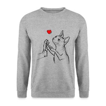 Sphynx Katze - Unisex Pullover - Weißgrau meliert - Vorne - Alina (178cm) & Michal (187cm)