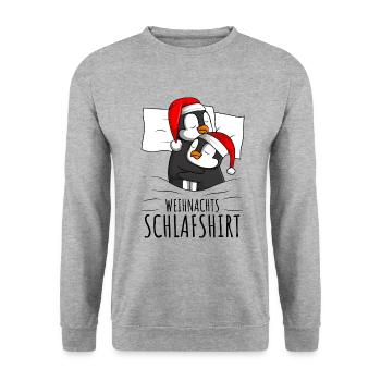 Pinguin Weihnachten - Unisex Pullover - Weißgrau meliert - Vorne - Alina (178cm) & Michal (187cm)