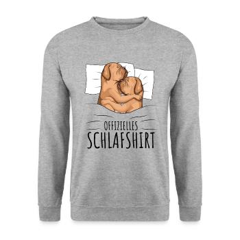 Schlafshirt Bordeauxdogge Dogue de Bordeaux - Unisex Pullover - Weißgrau meliert - Vorne - Alina (178cm) & Michal (187cm)