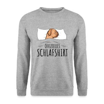 Schlafshirt Bordeauxdogge Dogue de Bordeaux - Unisex Pullover - Weißgrau meliert - Vorne - Alina (178cm) & Michal (187cm)