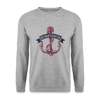 Heimathafen mit Anker - Unisex Pullover - Weißgrau meliert - Vorne - Alina (178cm) & Michal (187cm)