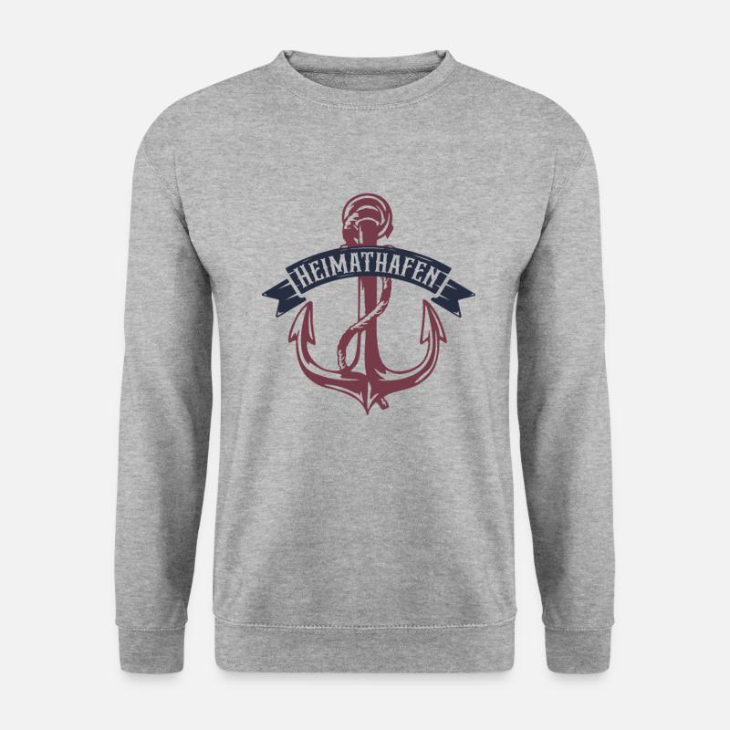 Heimathafen mit Anker - Unisex Pullover - Weißgrau meliert
