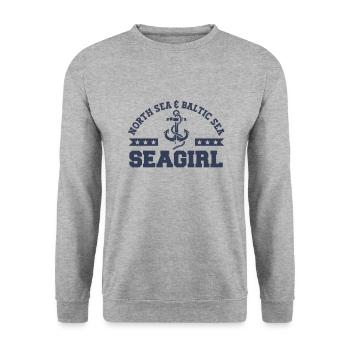 Seagirl mit Anker - Unisex Pullover - Weißgrau meliert - Vorne - Alina (178cm) & Michal (187cm)