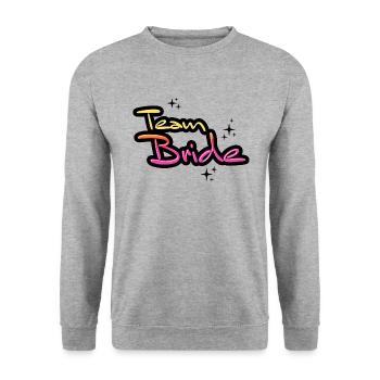 Team bride retro Hochzeit heiraten bachelorette - Unisex Pullover - Weißgrau meliert - Vorne - Alina (178cm) & Michal (187cm)