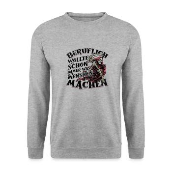 beruflich wollte ich was mit menschen machen - Unisex Pullover - Weißgrau meliert - Vorne - Alina (178cm) & Michal (187cm)