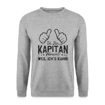 Ich Bin Kapitän Warum? Weil ich's kann! - Führung - Unisex Pullover - Weißgrau meliert - Vorne - Alina (178cm) & Michal (187cm)