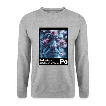 AI am Polonium (bk) Modezeitschrift nerdy - Unisex Pullover - Weißgrau meliert - Vorne - Alina (178cm) & Michal (187cm)