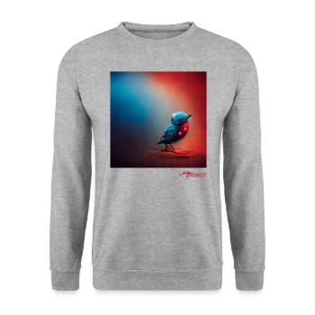 Eleganter einsamer Robotervogel wartet - Unisex Pullover - Weißgrau meliert - Vorne - Alina (178cm) & Michal (187cm)