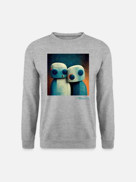 Lazy robot couple cuddling - Unisex Sweatshirt - salt & pepper