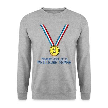 T-shirt Médaille d'or de la meilleure femme - Sweat-shirt Unisexe - gris chiné - Devant - Alina (178cm) & Michal (187cm)