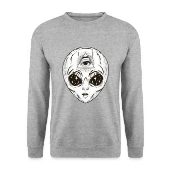 Illuminati Alien T-Shirt - All sehendes Auge - Unisex Pullover - Weißgrau meliert - Vorne - Alina (178cm) & Michal (187cm)