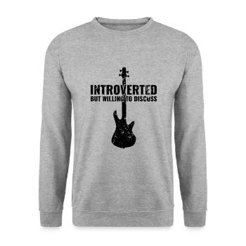 INTROVERTED BUT WILLING DISCUSS bass player - Unisex Sweatshirt - salt & pepper - Front - Alina (178cm) & Michal (187cm)