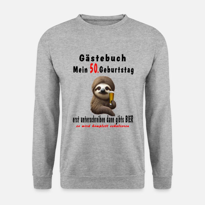 50. Geburtstag Gästebuch Faultier - Unisex Pullover - Weißgrau meliert