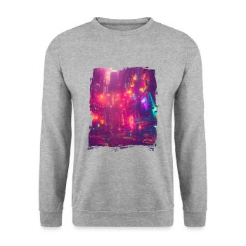 Cool Japanese World Japan Neon City - Unisex Pullover - Weißgrau meliert - Vorne - Alina (178cm) & Michal (187cm)