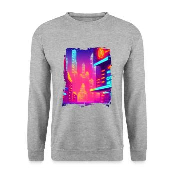 Cool Japanese World Japan Neon City - Unisex Pullover - Weißgrau meliert - Vorne - Alina (178cm) & Michal (187cm)