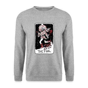 The Fool Skeleton With Dog Tarot Card - Unisex Pullover - Weißgrau meliert - Vorne - Alina (178cm) & Michal (187cm)