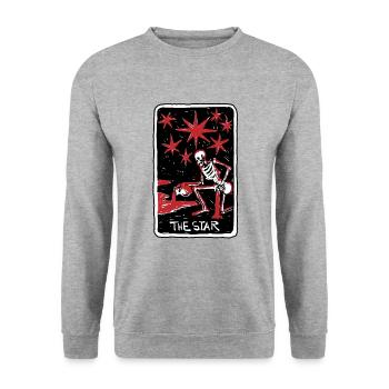 The Star Blood Red Skeleton Skull Tarot Card - Unisex Pullover - Weißgrau meliert - Vorne - Alina (178cm) & Michal (187cm)