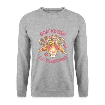 Spreading Love Laughter Goat Kisses Fix Everything - Unisex Pullover - Weißgrau meliert - Vorne - Alina (178cm) & Michal (187cm)