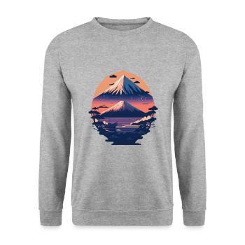 Serene Mount Fuji Sunset Peaceful River Scenery - Unisex Pullover - Weißgrau meliert - Vorne - Alina (178cm) & Michal (187cm)