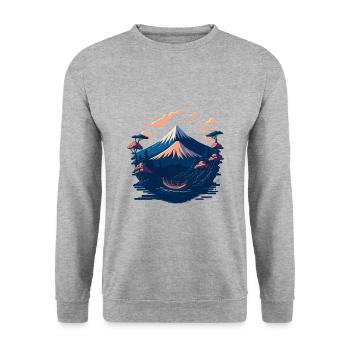 Serene Mount Fuji Sunset Peaceful River Scenery - Unisex Pullover - Weißgrau meliert - Vorne - Alina (178cm) & Michal (187cm)