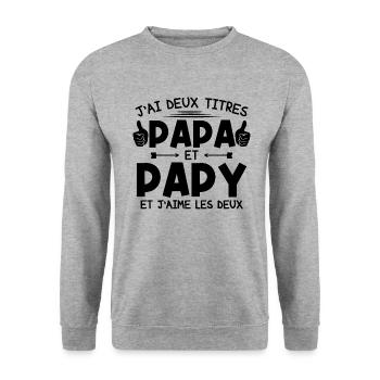 Papa et papy - Sweat-shirt Unisexe - gris chiné - Devant - Alina (178cm) & Michal (187cm)