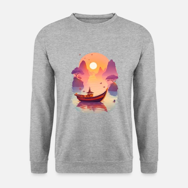 Sunset Serenade, Ninh Binh - Unisex Pullover - Weißgrau meliert