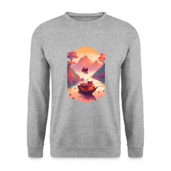 Sunset Serenade, Ninh Binh - Unisex Pullover - Weißgrau meliert - Vorne - Alina (178cm) & Michal (187cm)