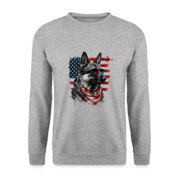 patriotischer Schäferhund Amerikanische Flagge - Unisex Pullover - Weißgrau meliert - Vorne - Alina (178cm) & Michal (187cm)
