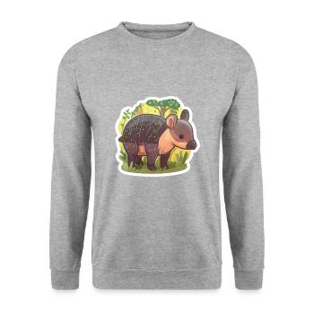 Niedliche Bergtapir-Illustration - Entzückendes Tier - Unisex Pullover - Weißgrau meliert - Vorne - Alina (178cm) & Michal (187cm)