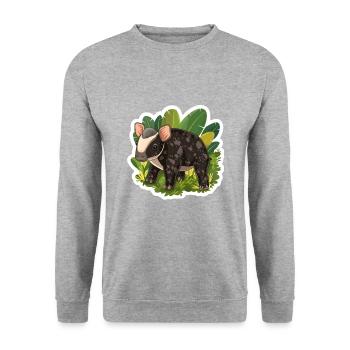 Niedliche Bergtapir-Illustration - Entzückendes Tier - Unisex Pullover - Weißgrau meliert - Vorne - Alina (178cm) & Michal (187cm)