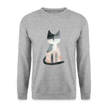 Niedliche skurrile Katzenillustration - Entzückendes Tier - Unisex Pullover - Weißgrau meliert - Vorne - Alina (178cm) & Michal (187cm)