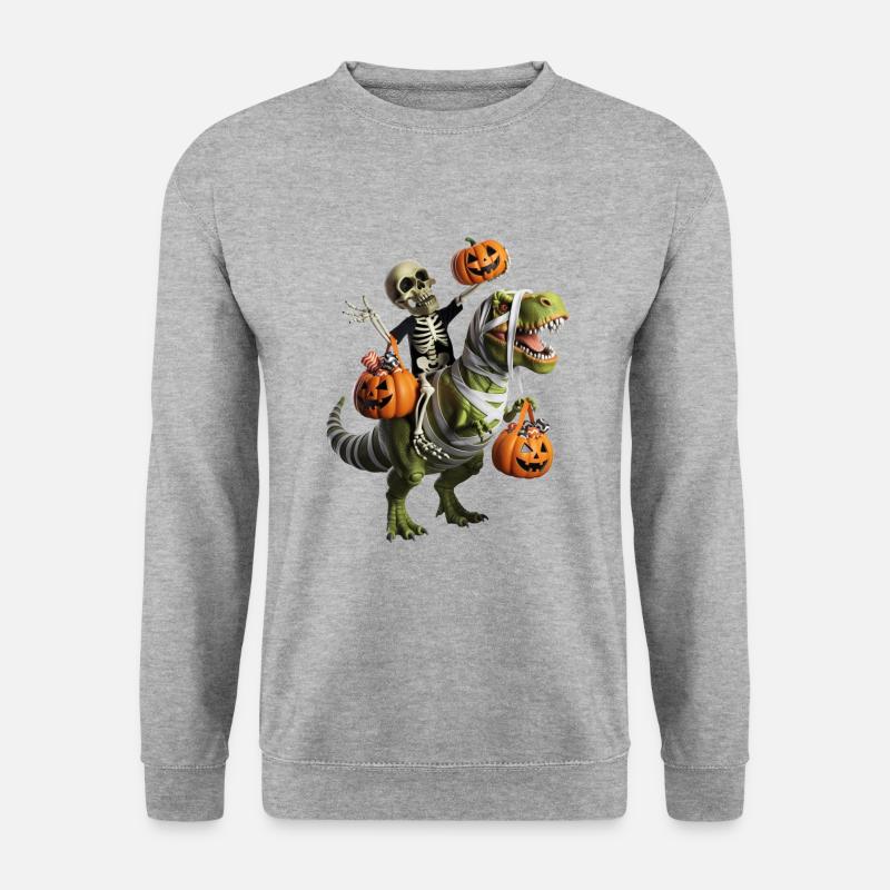 Skeleton riding dinosaur with pumpkins - Unisex Sweatshirt - salt & pepper