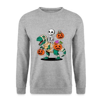 Squelette et T-Rex avec des citrouilles pour Halloween - Sweat-shirt Unisexe - gris chiné - Devant - Alina (178cm) & Michal (187cm)