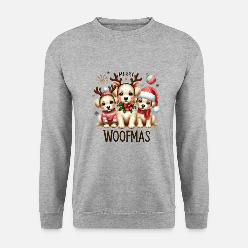 Fröhliche Woofmas Hunde Weihnachten - Unisex Pullover - Weißgrau meliert