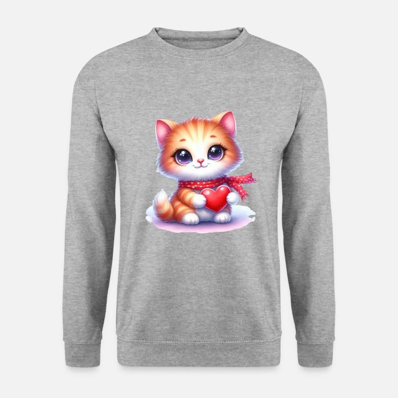 Süße Katze Mit Herz In Der Pfote - Unisex Pullover - Weißgrau meliert