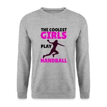 Handballerin Handball Frauenhandball Damen Mädchen - Unisex Pullover - Weißgrau meliert - Vorne - Alina (178cm) & Michal (187cm)