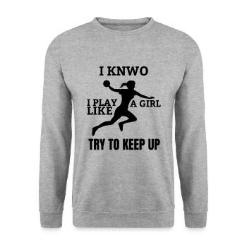 Handball Mädchen Handballerin Frauenhandball Damen - Unisex Pullover - Weißgrau meliert - Vorne - Alina (178cm) & Michal (187cm)