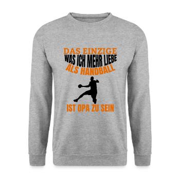 Handball Spruch Geschenk Opa Handballer Großvater - Unisex Pullover - Weißgrau meliert - Vorne - Alina (178cm) & Michal (187cm)