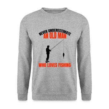 Angler Fishing Grandpa Fishing Pensioner Dad Fishing Hook - Unisex Sweatshirt - salt & pepper - Front - Alina (178cm) & Michal (187cm)
